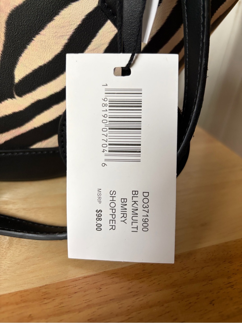 Steve Madden Zebra Print Bmiry Shopper Tote Handbag Medium NWT - Picture 3 of 12